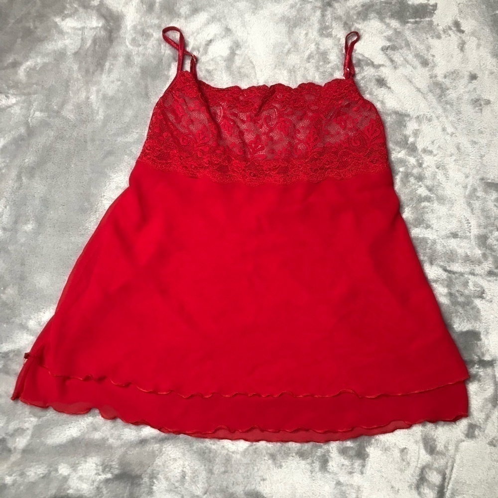 Fantasie Lingerie Red Stretch Lace Semi Sheer Babydoll Chemise Nightie Small